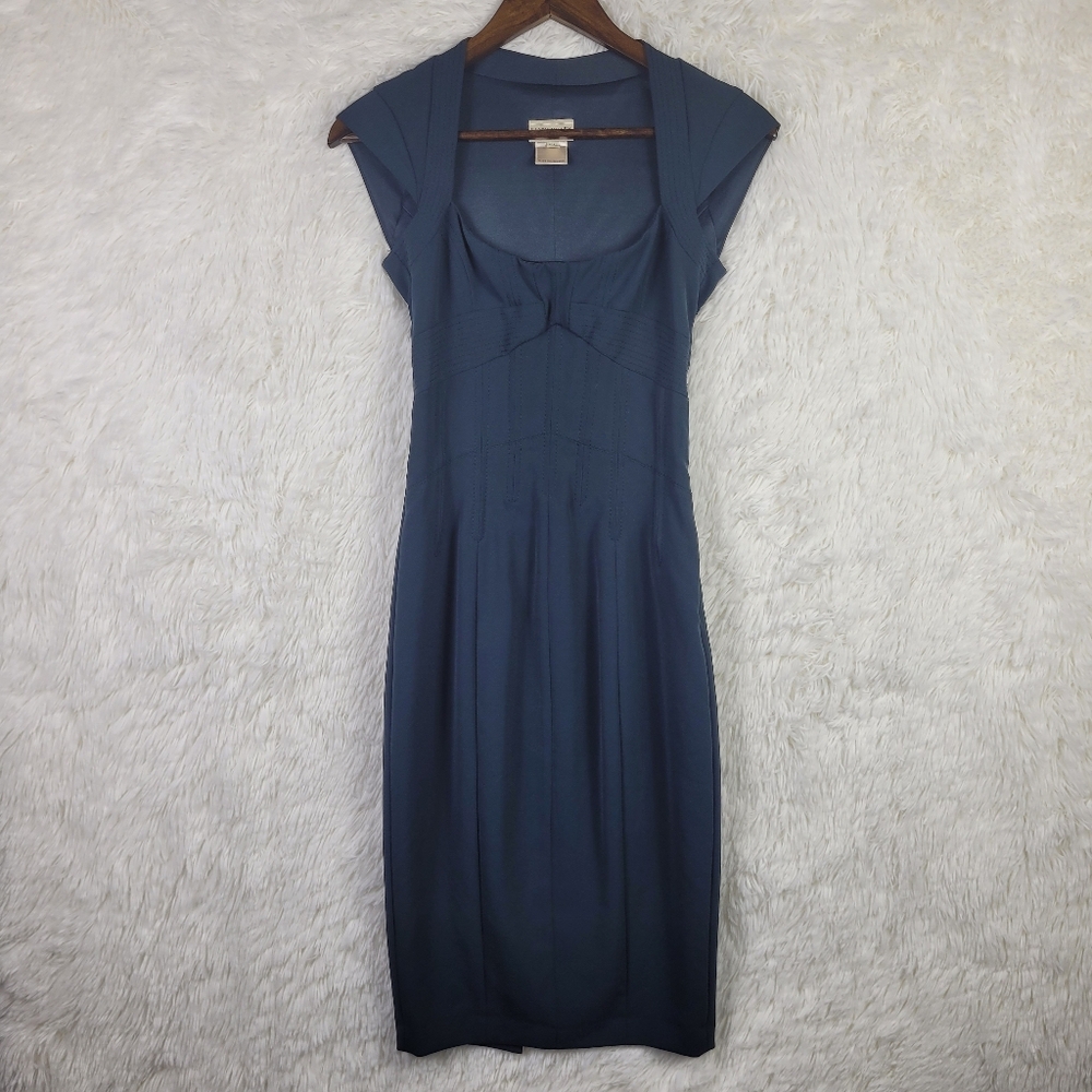 Karen Millen Teal Green Knee Length Corset Pencil Dress Sz 4 Cocktail